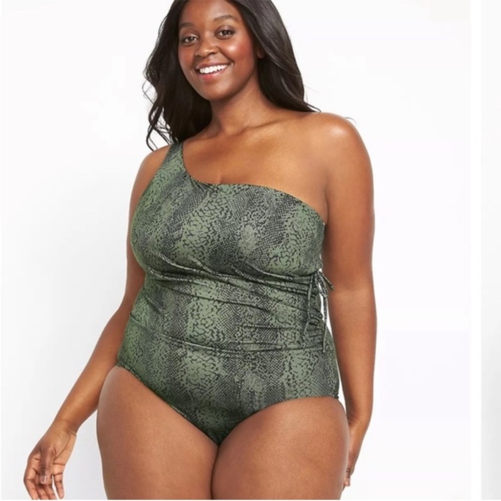 Lane Bryant SWIM BY CACIQUE Women 18 One Piece Bathing Suit Green Leopard Print